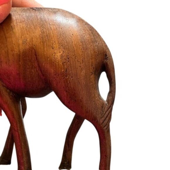 Hand-Carved Wooden Grazing Deer Figurine Sculpture - Picture 9 of 9